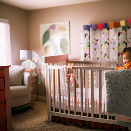 An image that showcases a cozy nursery with a standard crib as the focal point