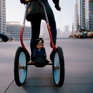 An image showcasing a sleek, ergonomic stroller with an adjustable handlebar set at its highest position, ideal for tall parents