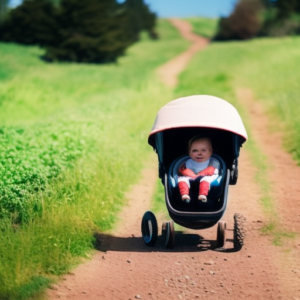 Strollers With Big Wheels 3 An image that showcases a sturdy stroller with oversized, all-terrain wheels effortlessly gliding over rugged terrains