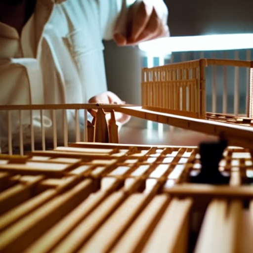 An image capturing the step-by-step process of assembling a Target Crib, showcasing a person using a screwdriver, aligning the crib's wooden pieces, and securing them together