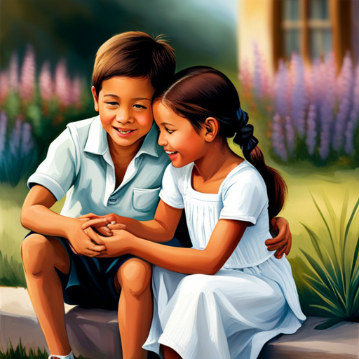 An image featuring two children, facing each other with warm smiles, engaged in a heartfelt conversation