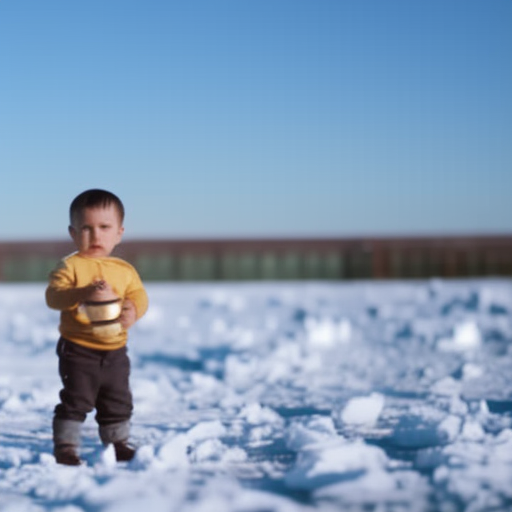An image showcasing a toddler, with crossed arms and a furrowed brow, standing in front of a melting ice cream cone