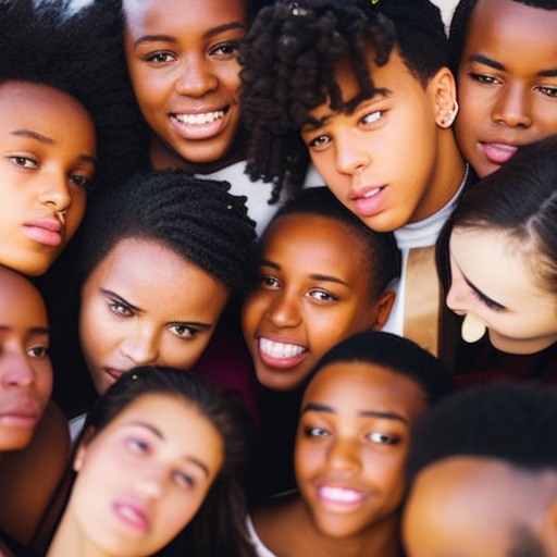 An image featuring a group of diverse teenagers huddled together, each displaying a unique body shape and size