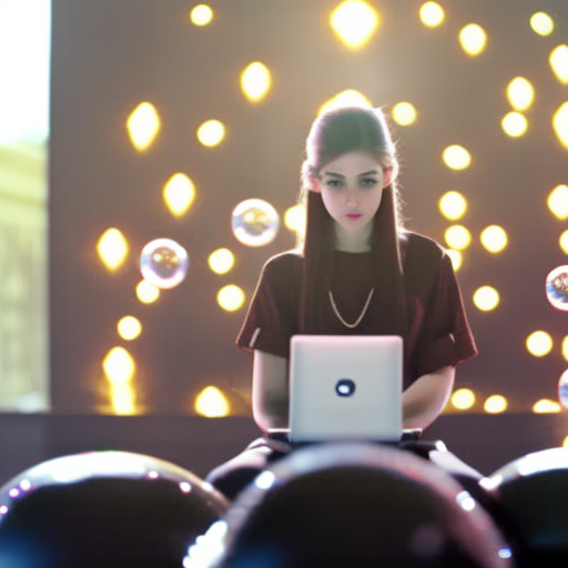 An image showcasing a teenager confidently closing a laptop while a virtual bubble filled with suspicious icons and scam symbols floats away, emphasizing the importance of recognizing and avoiding online scams