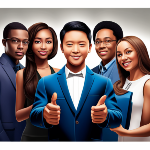 An image showcasing a diverse group of confident, responsible teenagers engaging in various financial activities such as budgeting, investing, and saving money