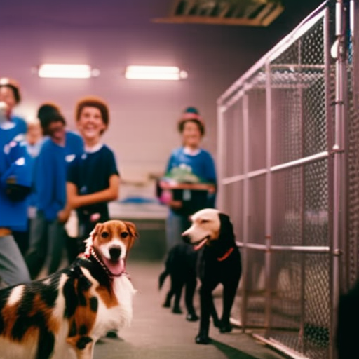 An image showcasing a group of enthusiastic teenage volunteers at an animal shelter
