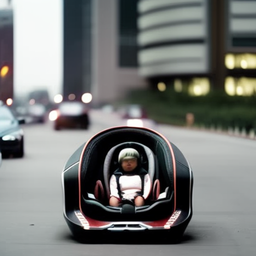 An image showcasing a car seat made of cutting-edge materials like reinforced carbon fiber and impact-absorbing polymers, highlighting its sleek design, impressive strength, and long-lasting durability