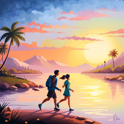An image showcasing a couple engaged in various activities like jogging, traveling, and cooking together, highlighting their active and adventurous lifestyle to reflect the importance of evaluating your daily routine before timing a baby's pet adoption