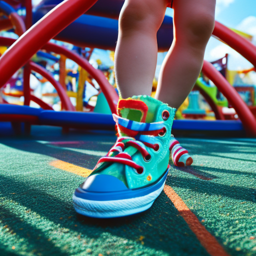 An image showcasing a pair of vibrant Toddler Converse shoes, with their iconic rubber toe cap, against a backdrop of a playful, colorful playground, capturing the essence of carefree childhood adventures