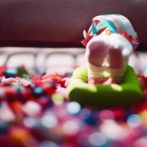 An image depicting a toddler's foot, wrapped in a protective cast, resting on a cushion with colorful toys scattered around
