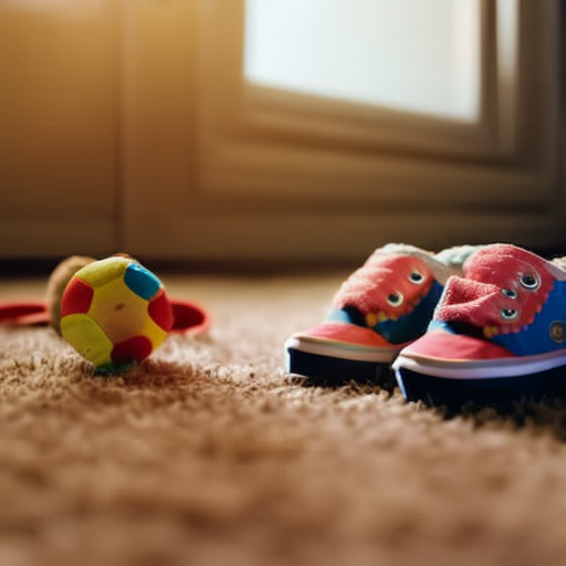 An image showcasing the charm of Toddlers Vans: a vibrant pair of tiny canvas shoes, adorned with playful patterns and colorful shoelaces, nestled on a wooden floor amidst scattered toys