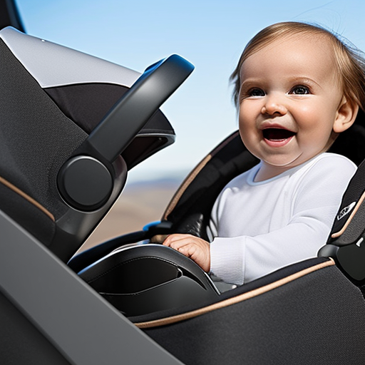An image showcasing the sleek and modern design of the UPPAbaby Mesa car seat, featuring its plush, breathable fabric, adjustable headrest, and convenient self-retracting LATCH connectors, exuding comfort and safety for your toddler
