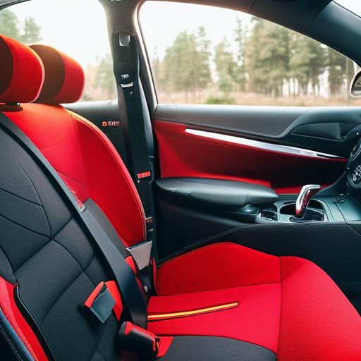 An image showcasing the Diono Radian 3RXT car seat in a vibrant, modern vehicle interior