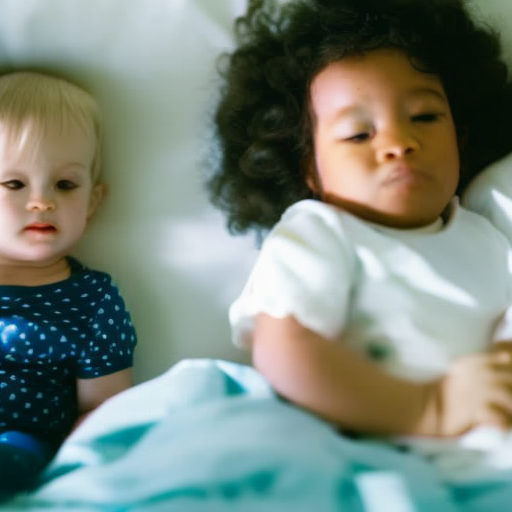 An image showcasing a determined toddler peacefully sleeping in their new toddler bed, while a concerned parent observes from a distance, symbolizing the challenges and setbacks of transitioning to toddler beds
