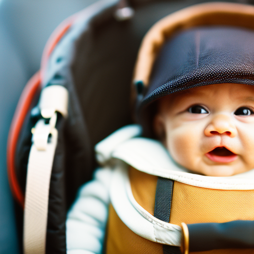 An image featuring a content baby securely nestled in a comfortable and adjustable baby carrier, surrounded by various travel essentials like a compact stroller, a durable diaper bag, and a sturdy car seat