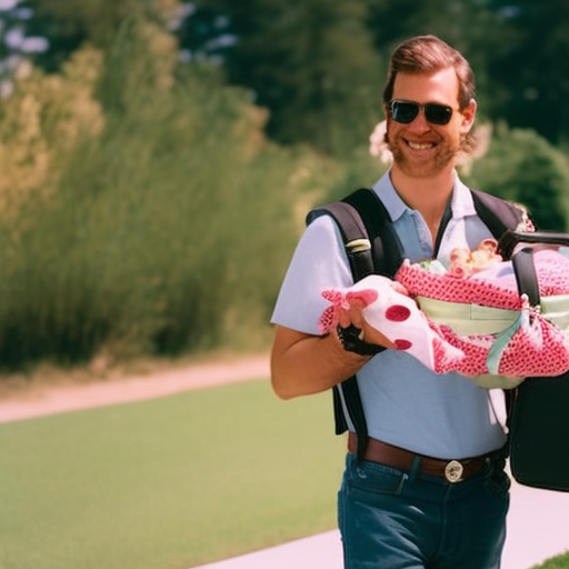 An image of a car packed with a well-organized diaper bag, a properly installed rear-facing car seat, and a parent wearing a seatbelt while securely holding an infant's hand, showcasing the essentials for a safe road trip with an infant