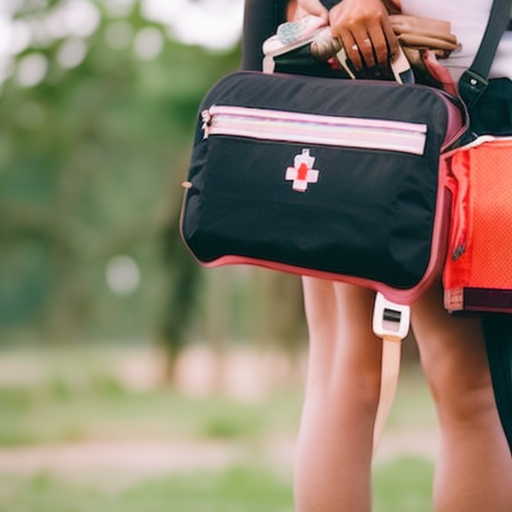 An image of a parent equipped with a well-stocked diaper bag, holding a safety kit containing a thermometer, first aid supplies, and emergency contact information, ensuring preparedness for any unexpected situation while traveling with their infant