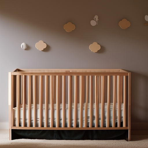 An image showcasing a modern, minimalist nursery with an eco-friendly crib as the focal point