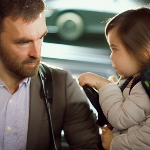 An image showcasing a worried parent struggling to secure a car seat incorrectly, while a knowledgeable expert demonstrates the correct installation method, emphasizing common mistakes to avoid