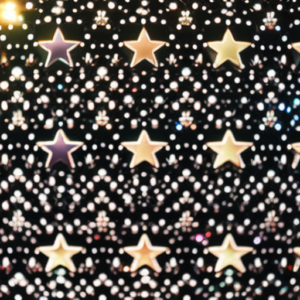 An image of a car seat surrounded by a colorful spectrum of stars, each representing a different safety rating
