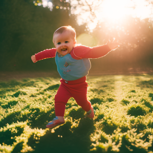 An image displaying a blissful toddler confidently taking their first steps, supported by a parent's outstretched hands, capturing the joy and triumph of achieving a major developmental milestone