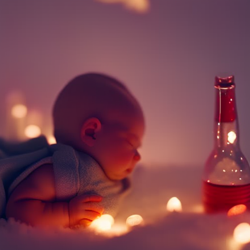 An image capturing a close-up of a peacefully sleeping baby, tiny fingers curled around a bottle, with the soft glow of a nightlight casting a warm, comforting ambiance