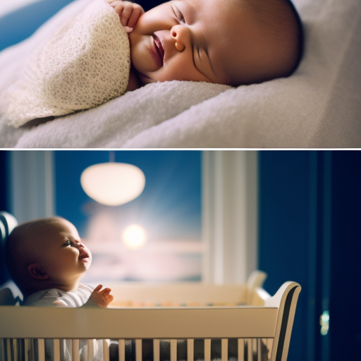 An image depicting a serene nursery with a sleeping baby in a crib, surrounded by soft moonlight