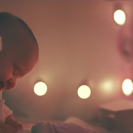 An image depicting a serene nursery with soft, dimmed lights, a cozy crib adorned with a sleep sack, and a soothing sound machine playing white noise, symbolizing the importance of establishing a peaceful sleep environment for infants