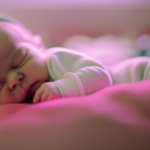 An image showcasing a colorful visual representation of a newborn's sleep patterns, with alternating periods of active REM sleep and deep non-REM sleep, highlighting the intricate science behind infant sleep cycles