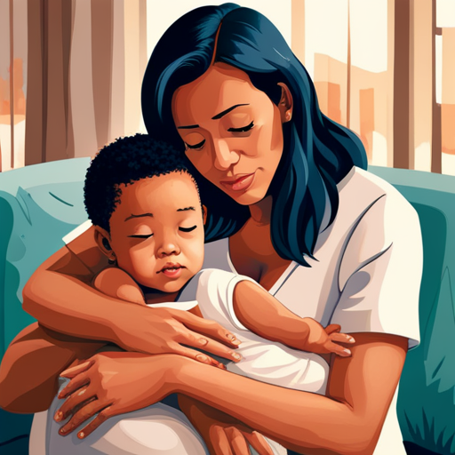 An image that portrays a diverse group of individuals embracing a new mother, enveloped in a warm and supportive atmosphere, symbolizing the unity needed to promote awareness and eliminate the stigma surrounding postpartum depression