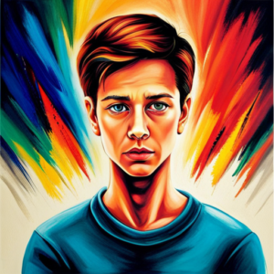 An image depicting a solitary teenager standing at a crossroads, their face reflecting a whirlwind of emotions - confusion, anger, sadness, and hope - with vibrant colors representing the intensity of their feelings