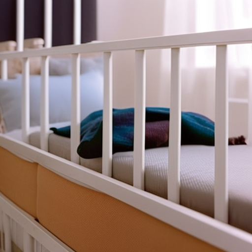 An image showcasing a Walmart crib with a sturdy wooden frame, adjustable mattress height, teething rails, and a convertible design
