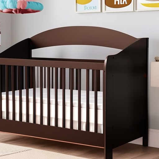 An image showcasing the sleek design and adjustable mattress heights of the Wayfair Crib, highlighting its sturdy wooden frame, smooth curved edges, and versatile color options, ensuring a safe and stylish haven for your little one