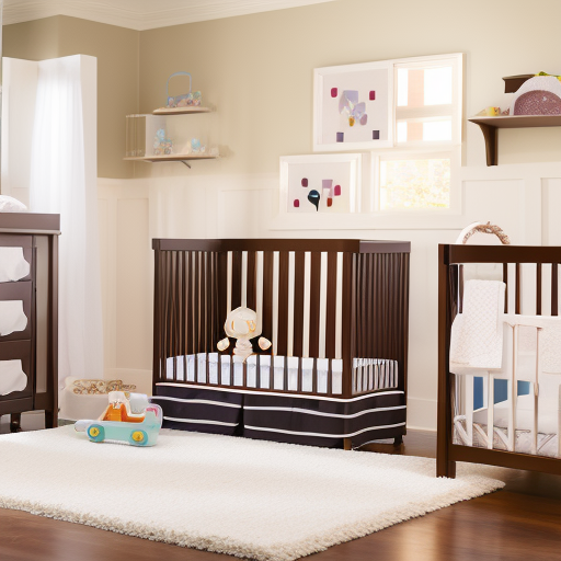 An image showcasing a serene nursery setting with a Wayfair crib, surrounded by baby-proofing elements such as outlet covers, corner guards, and a baby monitor, emphasizing the importance of safety measures for Wayfair cribs