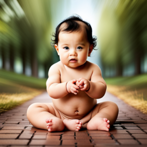 An image capturing the magical moment when babies begin sitting independently; their tiny hands gently supporting their weight, chubby legs forming a stable base, as their curious eyes explore the world from a new perspective
