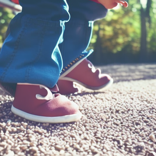 An image showcasing a contented toddler, happily exploring the world with wide shoes that perfectly fit their little feet