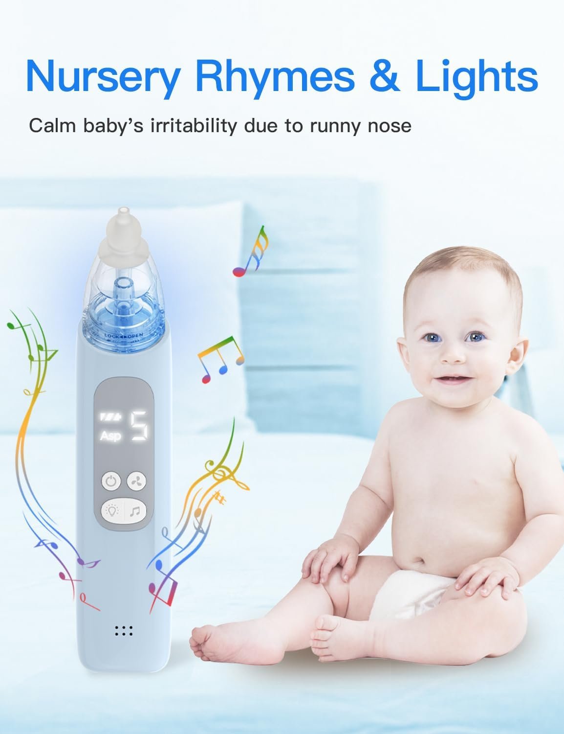 X-Bosak Baby Nasal Aspirator, Electric Nose Sucker with 5 Levels Suction, Soothing Light  Nursery Rhymes